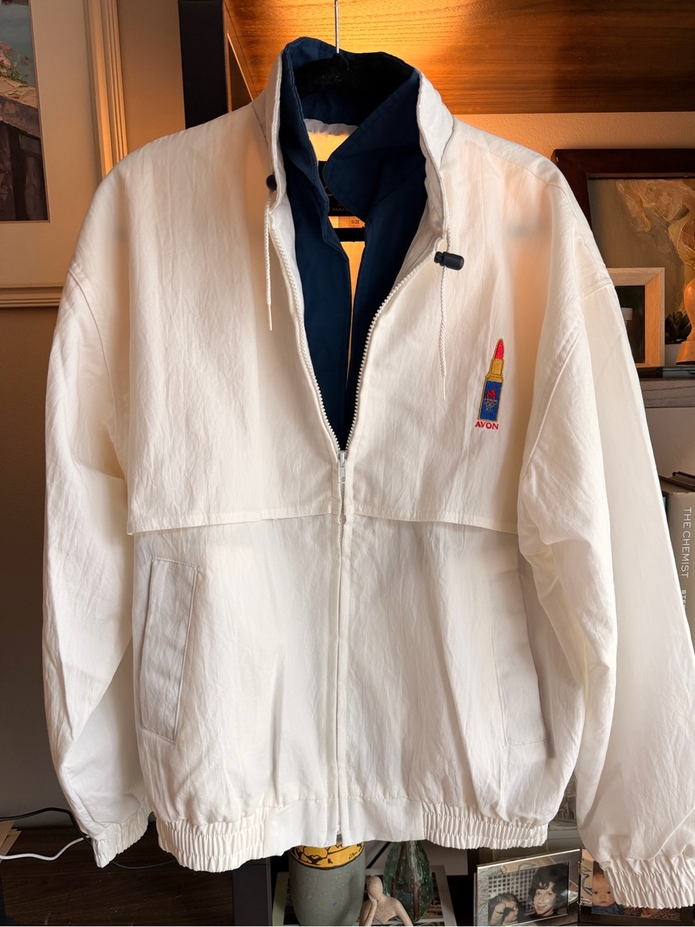 Vintage Avon White Jacket with Embroidered Lipstick Logo